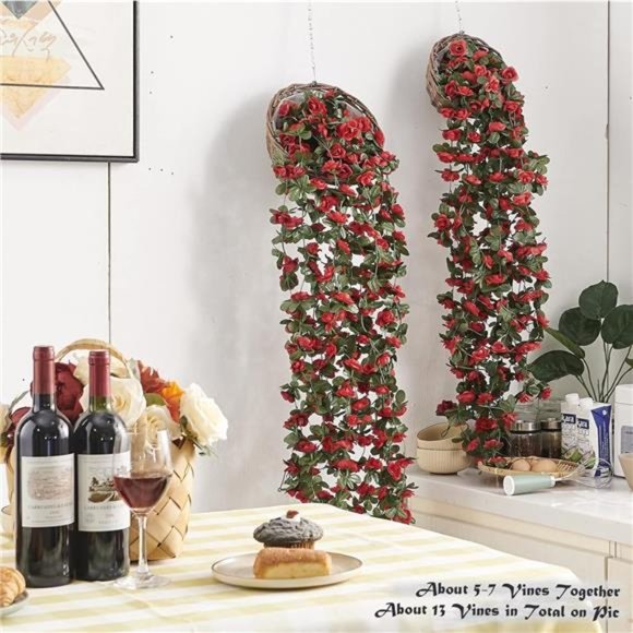 8 Pcs 66FT Flower Garland, Artificial Rose Vine Flowers with Green Leaves - Picture 2 of 6